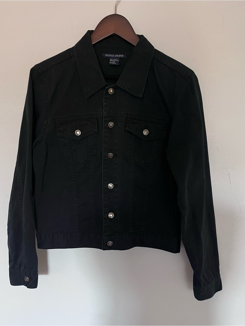 Boston Proper Dark Navy 100% Cotton Denim Trucker Jacket S